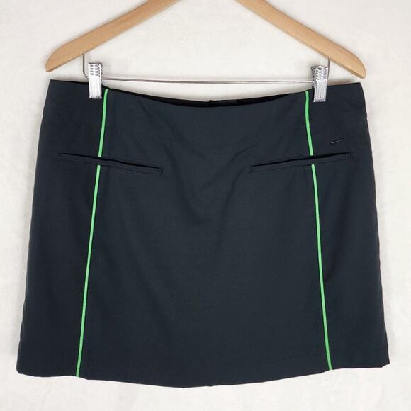 Nike Golf Skort Women 14 FITDRY Black with Green Stripe Zip Button Closure  EUC - Picture 3 of 10